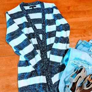 Blue & White Striped Spring Cardigan